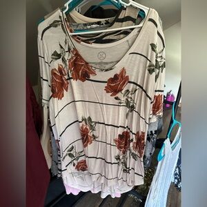 Floral/Stripe short sleeve tee